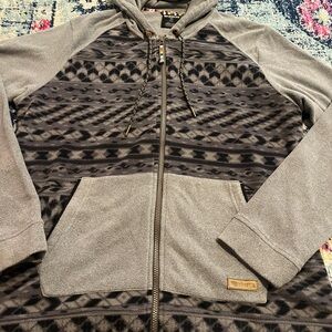 Men's Gray and Black Patterned Zip-Up Sweater